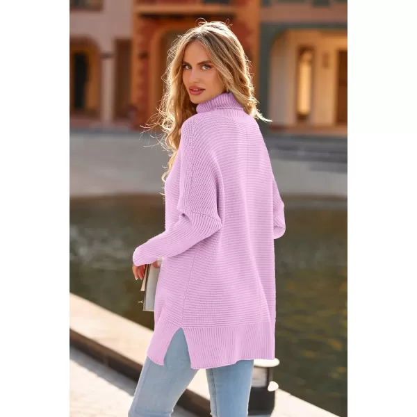 imagePRETTYGARDEN Womens 2023 Oversized Turtleneck Sweater Casual Long Sleeve Chunky Knit Pullover Winter Tops BlouseLight Pink Purple