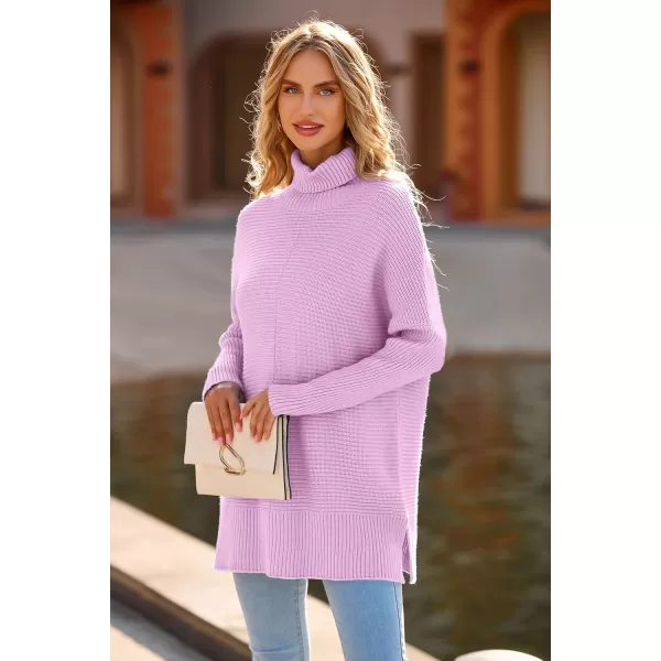 imagePRETTYGARDEN Womens 2023 Oversized Turtleneck Sweater Casual Long Sleeve Chunky Knit Pullover Winter Tops BlouseLight Pink Purple