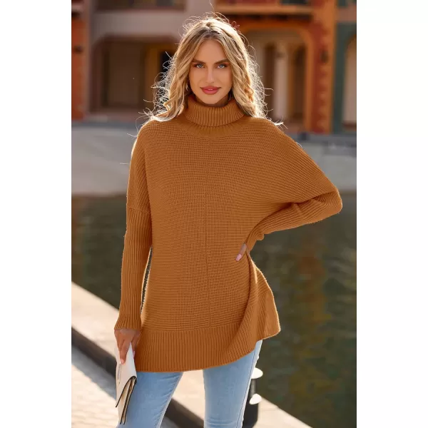 imagePRETTYGARDEN Womens 2023 Oversized Turtleneck Sweater Casual Long Sleeve Chunky Knit Pullover Winter Tops BlouseOrange Yellow