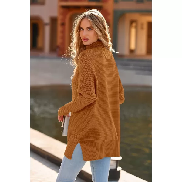 imagePRETTYGARDEN Womens 2023 Oversized Turtleneck Sweater Casual Long Sleeve Chunky Knit Pullover Winter Tops BlouseOrange Yellow