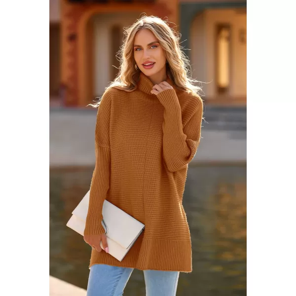 imagePRETTYGARDEN Womens 2023 Oversized Turtleneck Sweater Casual Long Sleeve Chunky Knit Pullover Winter Tops BlouseOrange Yellow