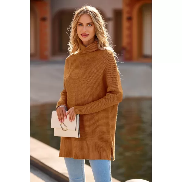 imagePRETTYGARDEN Womens 2023 Oversized Turtleneck Sweater Casual Long Sleeve Chunky Knit Pullover Winter Tops BlouseOrange Yellow