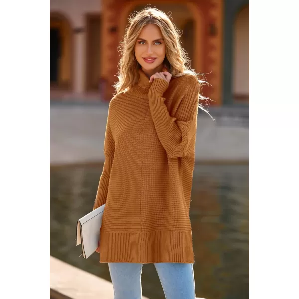 imagePRETTYGARDEN Womens 2023 Oversized Turtleneck Sweater Casual Long Sleeve Chunky Knit Pullover Winter Tops BlouseOrange Yellow