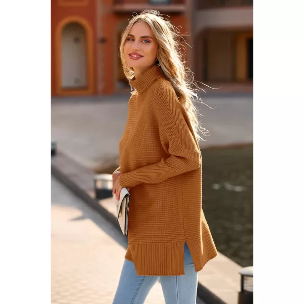 imagePRETTYGARDEN Womens 2023 Oversized Turtleneck Sweater Casual Long Sleeve Chunky Knit Pullover Winter Tops BlouseOrange Yellow