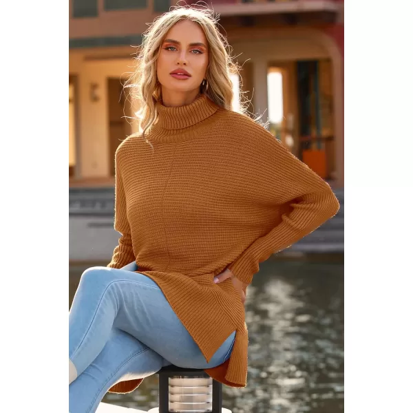 imagePRETTYGARDEN Womens 2023 Oversized Turtleneck Sweater Casual Long Sleeve Chunky Knit Pullover Winter Tops BlouseOrange Yellow