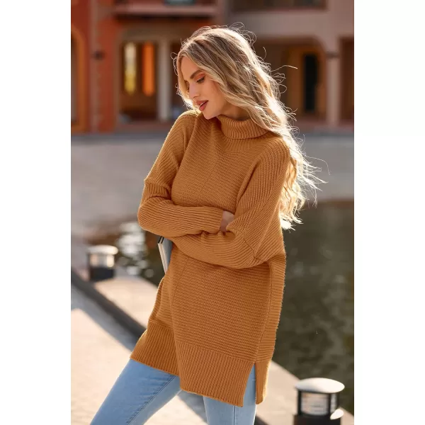imagePRETTYGARDEN Womens 2023 Oversized Turtleneck Sweater Casual Long Sleeve Chunky Knit Pullover Winter Tops BlouseOrange Yellow