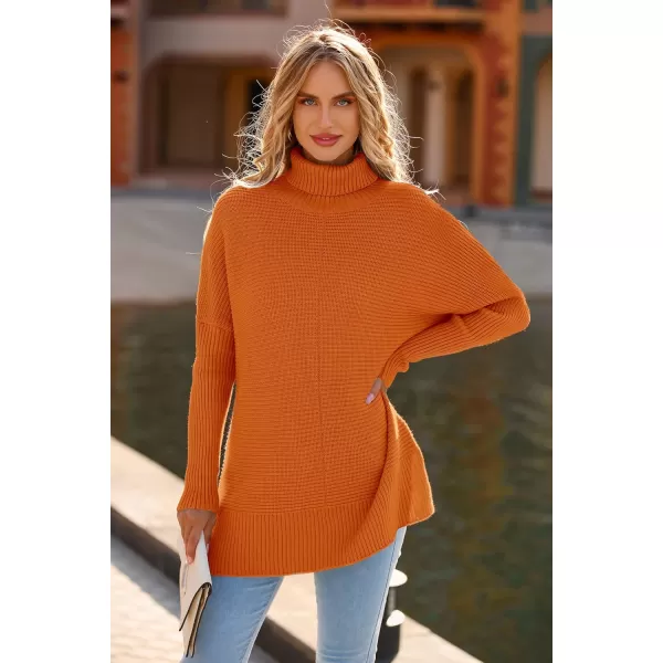 imagePRETTYGARDEN Womens 2023 Oversized Turtleneck Sweater Casual Long Sleeve Chunky Knit Pullover Winter Tops BlouseRust Red