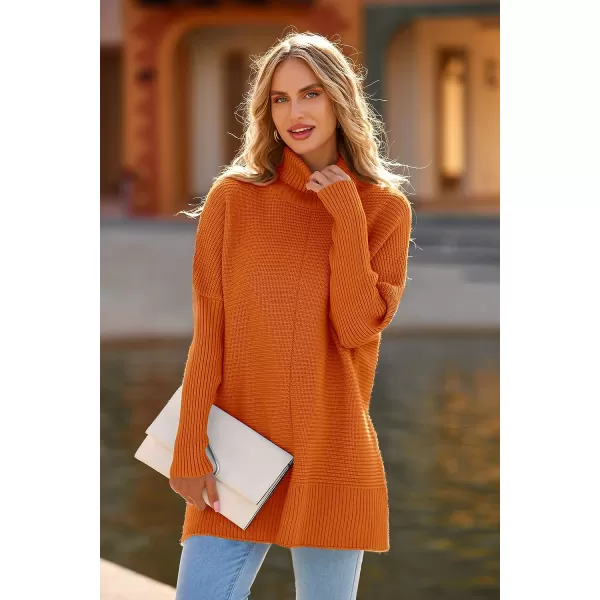 imagePRETTYGARDEN Womens 2023 Oversized Turtleneck Sweater Casual Long Sleeve Chunky Knit Pullover Winter Tops BlouseRust Red