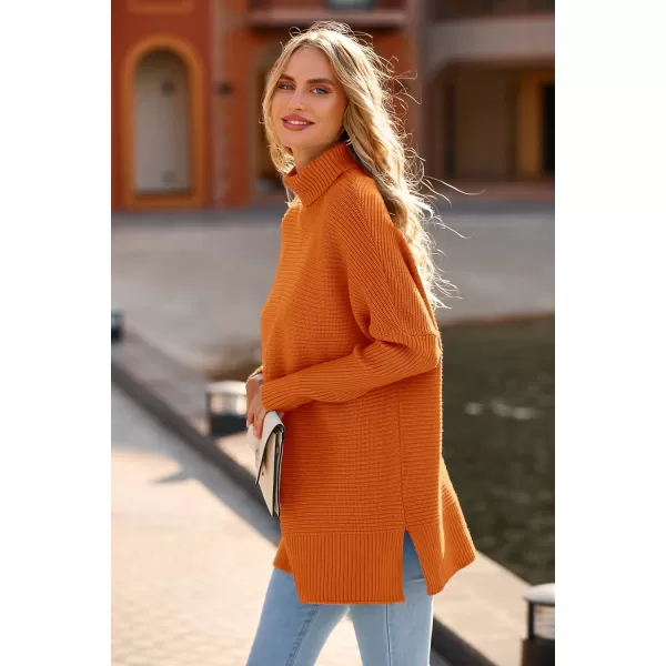 imagePRETTYGARDEN Womens 2023 Oversized Turtleneck Sweater Casual Long Sleeve Chunky Knit Pullover Winter Tops BlouseRust Red