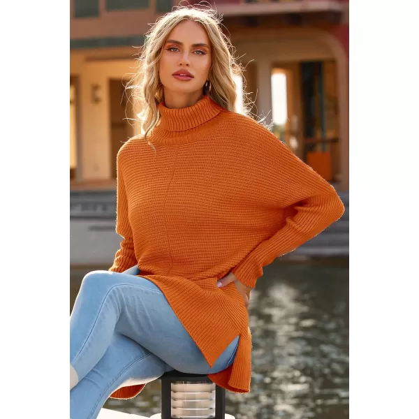 imagePRETTYGARDEN Womens 2023 Oversized Turtleneck Sweater Casual Long Sleeve Chunky Knit Pullover Winter Tops BlouseRust Red