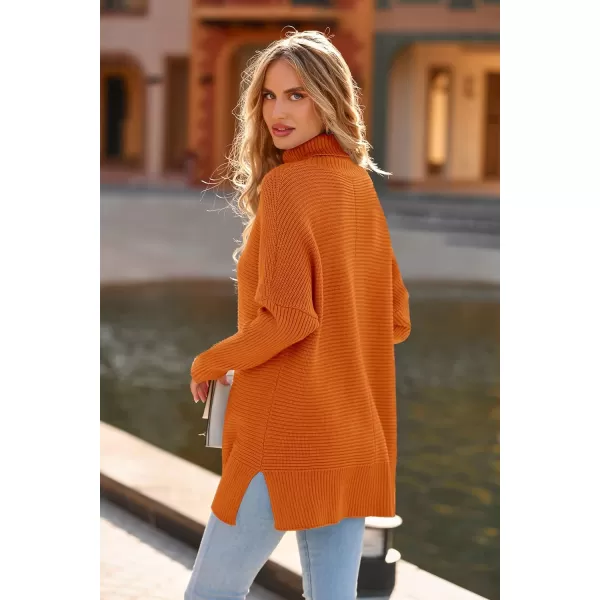 imagePRETTYGARDEN Womens 2023 Oversized Turtleneck Sweater Casual Long Sleeve Chunky Knit Pullover Winter Tops BlouseRust Red