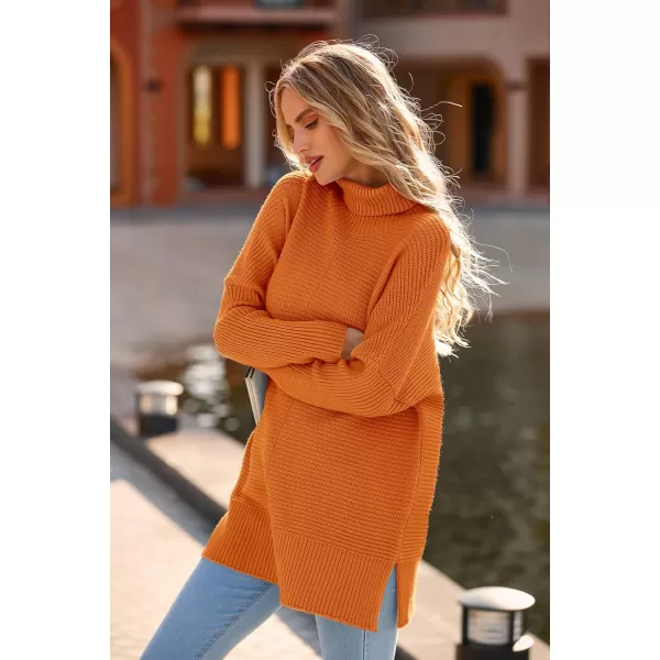 imagePRETTYGARDEN Womens 2023 Oversized Turtleneck Sweater Casual Long Sleeve Chunky Knit Pullover Winter Tops BlouseRust Red