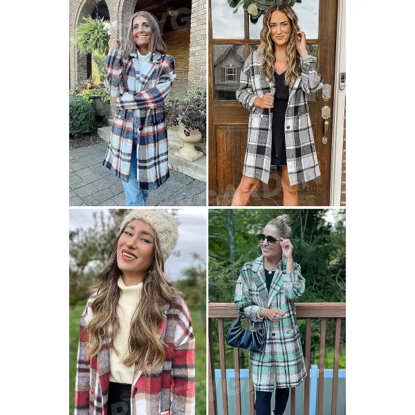 imagePRETTYGARDEN Womens 2023 Plaid Shacket Jacket Casual Button Wool Blend Winter Tartan Trench Coat With PocketsBrilliant Red