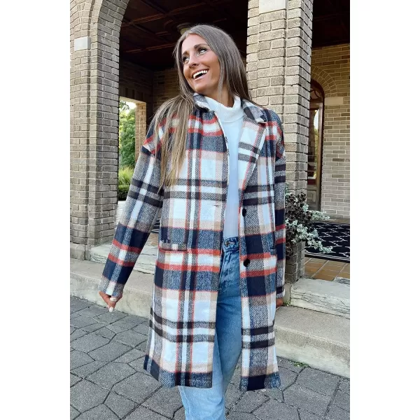imagePRETTYGARDEN Womens 2023 Plaid Shacket Jacket Casual Button Wool Blend Winter Tartan Trench Coat With PocketsBrown