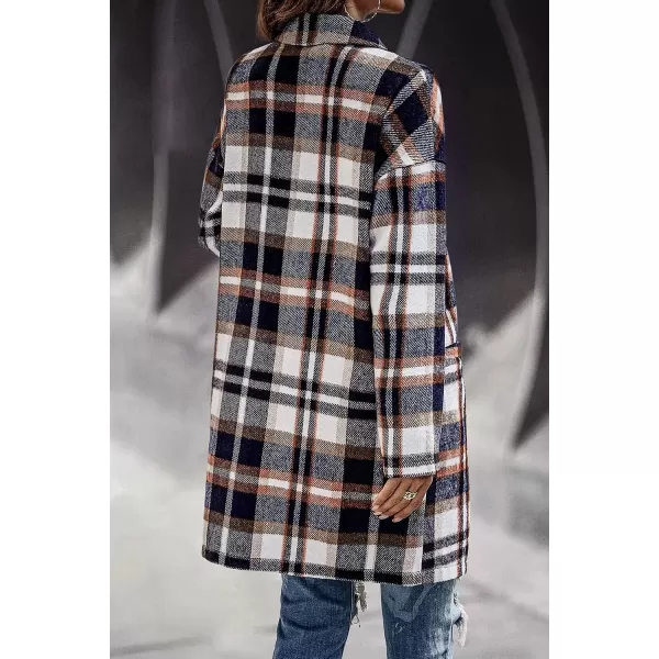 imagePRETTYGARDEN Womens 2023 Plaid Shacket Jacket Casual Button Wool Blend Winter Tartan Trench Coat With PocketsBrown