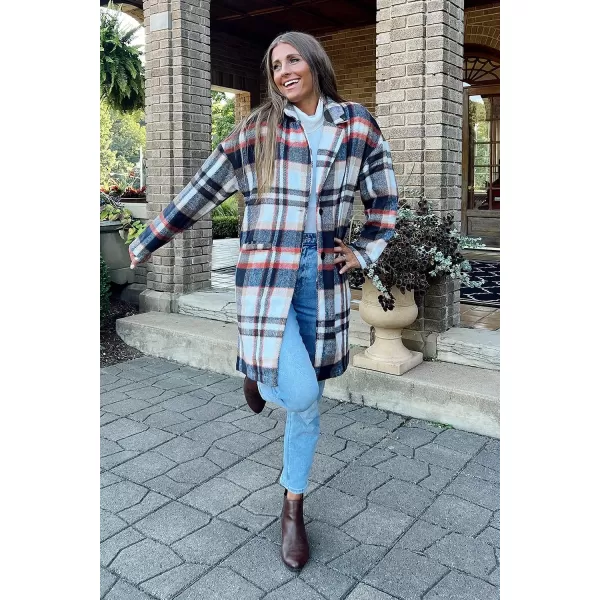 imagePRETTYGARDEN Womens 2023 Plaid Shacket Jacket Casual Button Wool Blend Winter Tartan Trench Coat With PocketsBrown