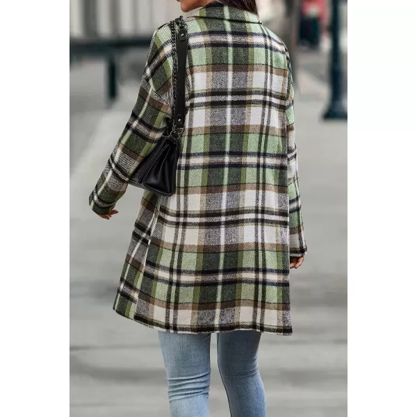imagePRETTYGARDEN Womens 2023 Plaid Shacket Jacket Casual Button Wool Blend Winter Tartan Trench Coat With PocketsGreen