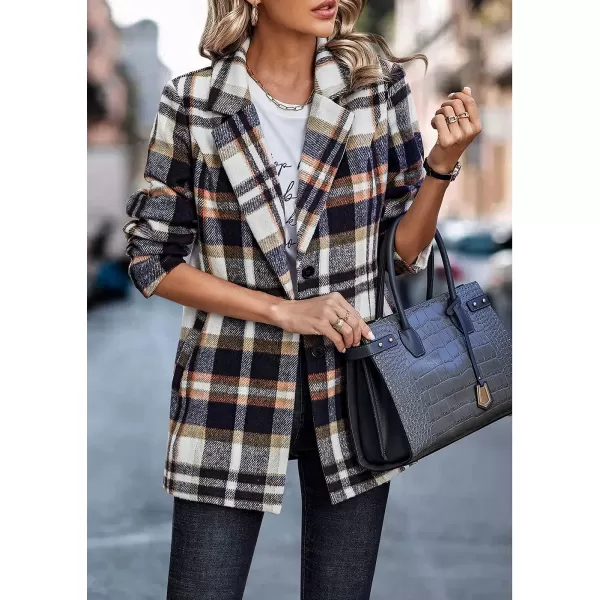 imagePRETTYGARDEN Womens 2023 Plaid Shacket Jacket Casual Button Wool Blend Winter Tartan Trench Coat With PocketsShort Style Brown