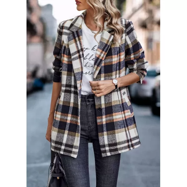 imagePRETTYGARDEN Womens 2023 Plaid Shacket Jacket Casual Button Wool Blend Winter Tartan Trench Coat With PocketsShort Style Brown