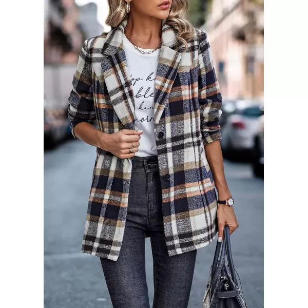 imagePRETTYGARDEN Womens 2023 Plaid Shacket Jacket Casual Button Wool Blend Winter Tartan Trench Coat With PocketsShort Style Brown