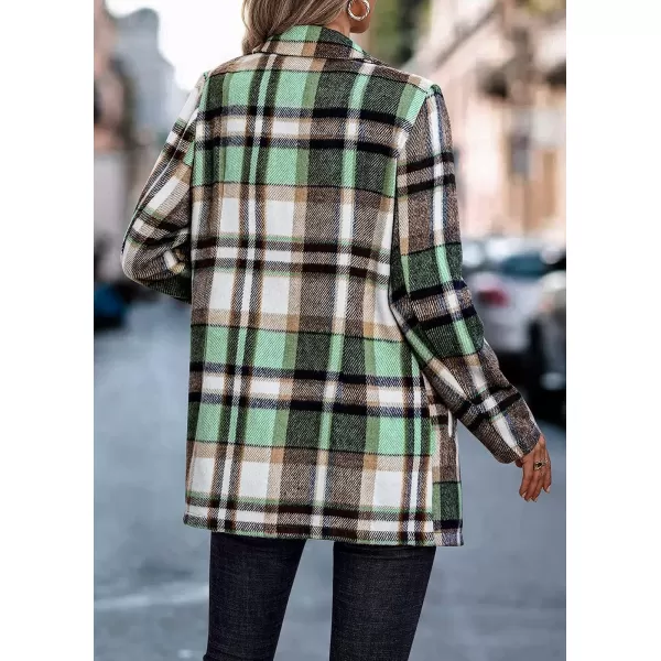 imagePRETTYGARDEN Womens 2023 Plaid Shacket Jacket Casual Button Wool Blend Winter Tartan Trench Coat With PocketsShort Style Green