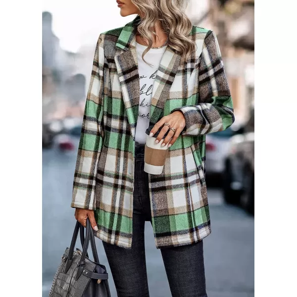 imagePRETTYGARDEN Womens 2023 Plaid Shacket Jacket Casual Button Wool Blend Winter Tartan Trench Coat With PocketsShort Style Green