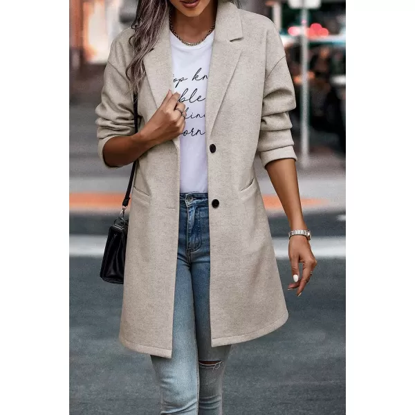 imagePRETTYGARDEN Womens 2023 Plaid Shacket Jacket Casual Button Wool Blend Winter Tartan Trench Coat With PocketsSolid Apricot