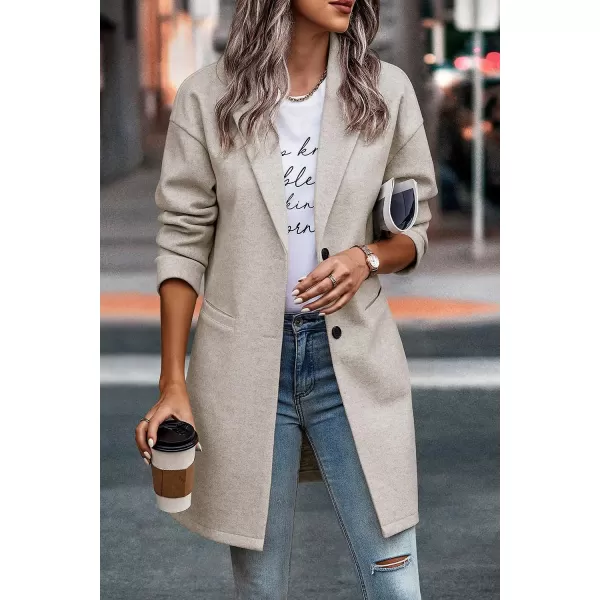 imagePRETTYGARDEN Womens 2023 Plaid Shacket Jacket Casual Button Wool Blend Winter Tartan Trench Coat With PocketsSolid Apricot