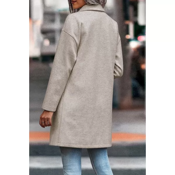 imagePRETTYGARDEN Womens 2023 Plaid Shacket Jacket Casual Button Wool Blend Winter Tartan Trench Coat With PocketsSolid Apricot