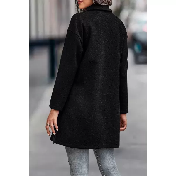imagePRETTYGARDEN Womens 2023 Plaid Shacket Jacket Casual Button Wool Blend Winter Tartan Trench Coat With PocketsSolid Black