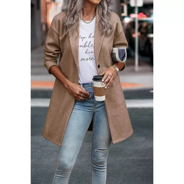 imagePRETTYGARDEN Womens 2023 Plaid Shacket Jacket Casual Button Wool Blend Winter Tartan Trench Coat With PocketsSolid Camel