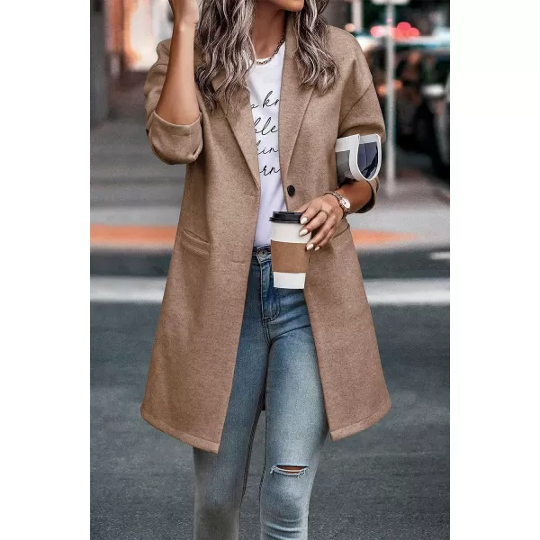 imagePRETTYGARDEN Womens 2023 Plaid Shacket Jacket Casual Button Wool Blend Winter Tartan Trench Coat With PocketsSolid Camel