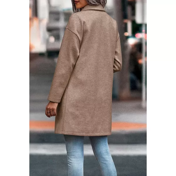 imagePRETTYGARDEN Womens 2023 Plaid Shacket Jacket Casual Button Wool Blend Winter Tartan Trench Coat With PocketsSolid Camel