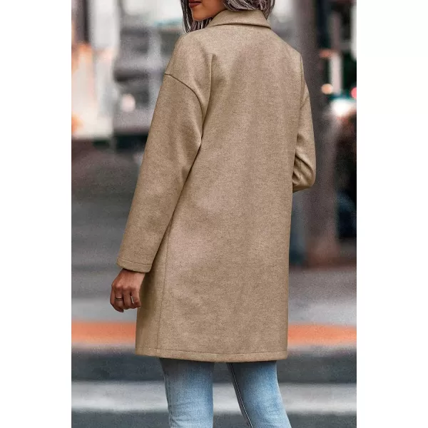 imagePRETTYGARDEN Womens 2023 Plaid Shacket Jacket Casual Button Wool Blend Winter Tartan Trench Coat With PocketsSolid Khaki