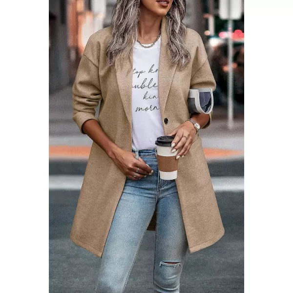 imagePRETTYGARDEN Womens 2023 Plaid Shacket Jacket Casual Button Wool Blend Winter Tartan Trench Coat With PocketsSolid Khaki