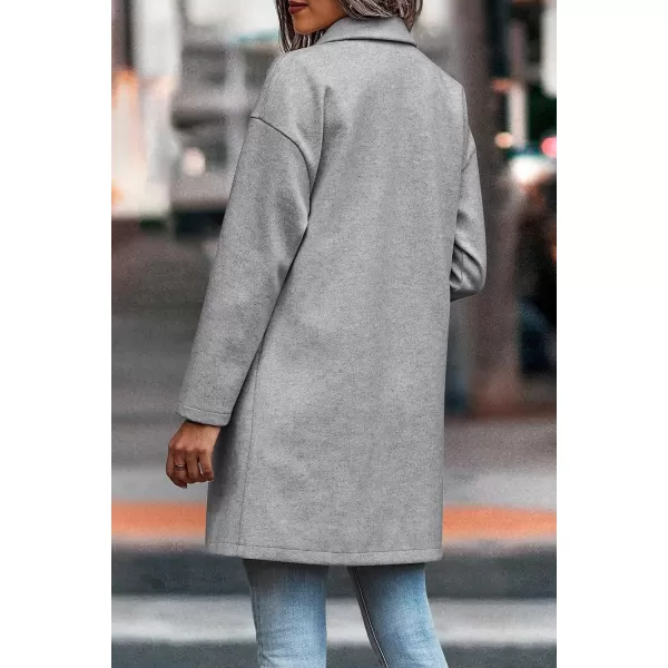 imagePRETTYGARDEN Womens 2023 Plaid Shacket Jacket Casual Button Wool Blend Winter Tartan Trench Coat With PocketsSolid Light Grey