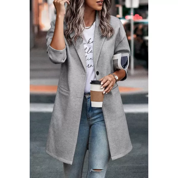 imagePRETTYGARDEN Womens 2023 Plaid Shacket Jacket Casual Button Wool Blend Winter Tartan Trench Coat With PocketsSolid Light Grey