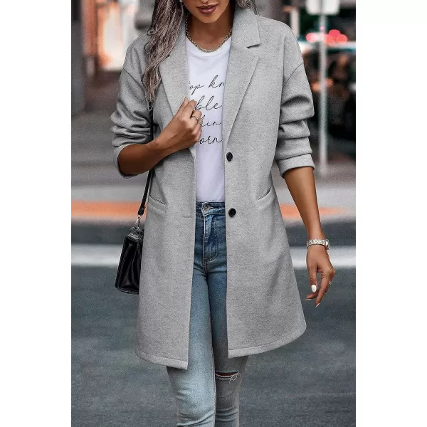 imagePRETTYGARDEN Womens 2023 Plaid Shacket Jacket Casual Button Wool Blend Winter Tartan Trench Coat With PocketsSolid Light Grey