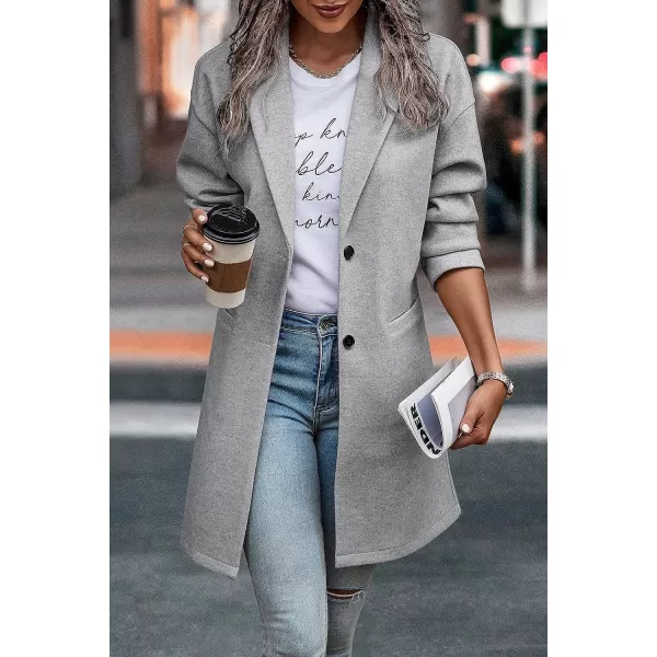imagePRETTYGARDEN Womens 2023 Plaid Shacket Jacket Casual Button Wool Blend Winter Tartan Trench Coat With PocketsSolid Light Grey
