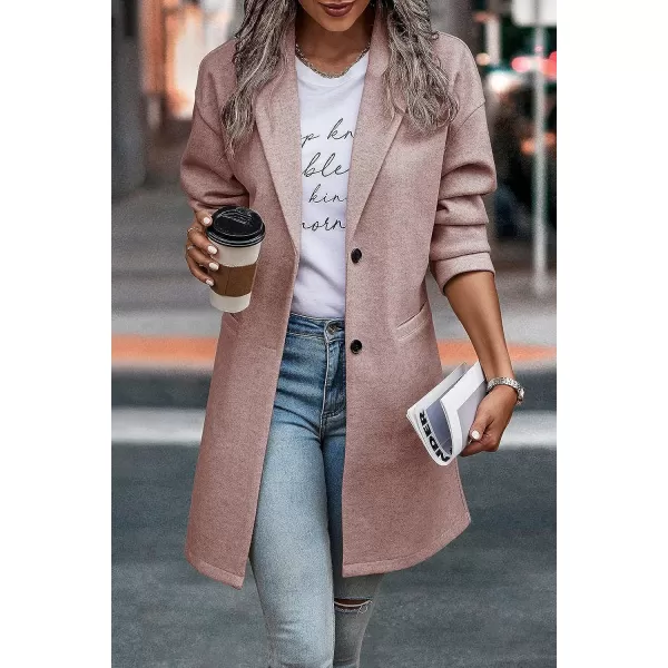 imagePRETTYGARDEN Womens 2023 Plaid Shacket Jacket Casual Button Wool Blend Winter Tartan Trench Coat With PocketsSolid Pink