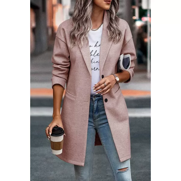 imagePRETTYGARDEN Womens 2023 Plaid Shacket Jacket Casual Button Wool Blend Winter Tartan Trench Coat With PocketsSolid Pink