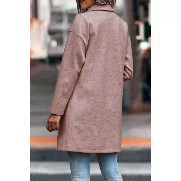 imagePRETTYGARDEN Womens 2023 Plaid Shacket Jacket Casual Button Wool Blend Winter Tartan Trench Coat With PocketsSolid Pink