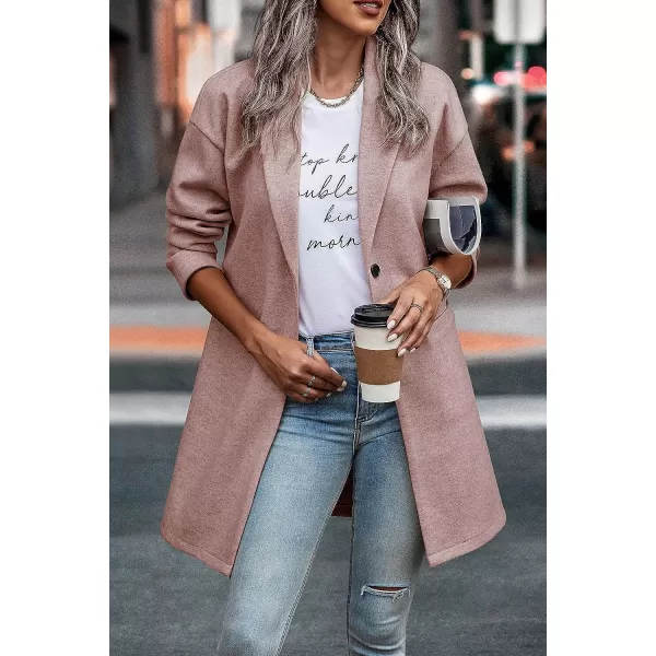 imagePRETTYGARDEN Womens 2023 Plaid Shacket Jacket Casual Button Wool Blend Winter Tartan Trench Coat With PocketsSolid Pink