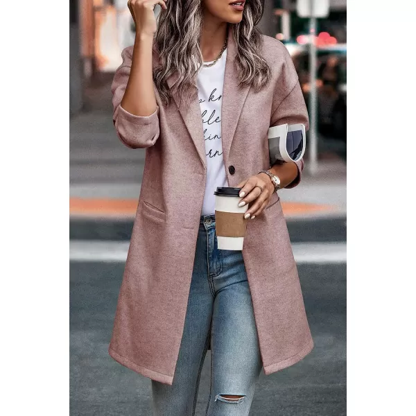 imagePRETTYGARDEN Womens 2023 Plaid Shacket Jacket Casual Button Wool Blend Winter Tartan Trench Coat With PocketsSolid Pink