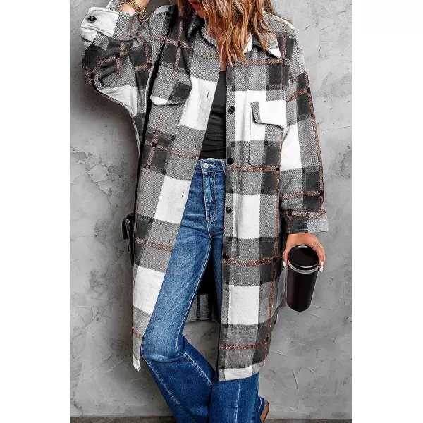 imagePRETTYGARDEN Womens 2023 Plaid Shacket Jacket Long Sleeve Button Down Shirts Fashion Winter Wool CoatsBlack