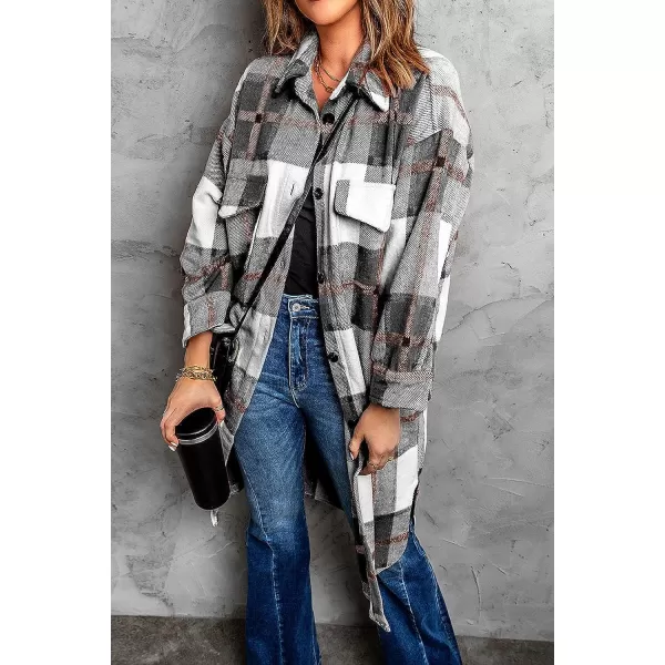 imagePRETTYGARDEN Womens 2023 Plaid Shacket Jacket Long Sleeve Button Down Shirts Fashion Winter Wool CoatsBlack