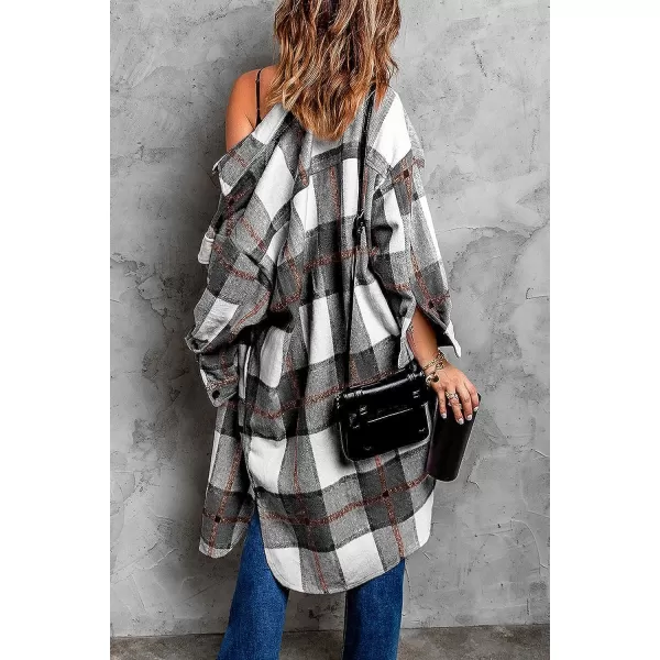imagePRETTYGARDEN Womens 2023 Plaid Shacket Jacket Long Sleeve Button Down Shirts Fashion Winter Wool CoatsBlack