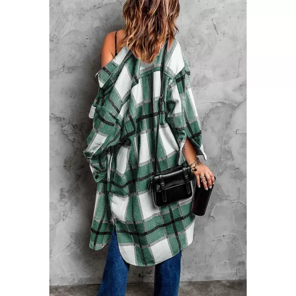 imagePRETTYGARDEN Womens 2023 Plaid Shacket Jacket Long Sleeve Button Down Shirts Fashion Winter Wool CoatsGreen