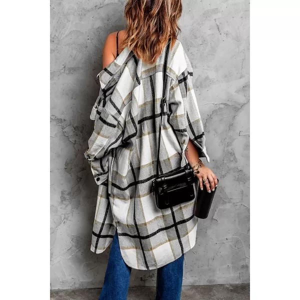 imagePRETTYGARDEN Womens 2023 Plaid Shacket Jacket Long Sleeve Button Down Shirts Fashion Winter Wool CoatsGrey