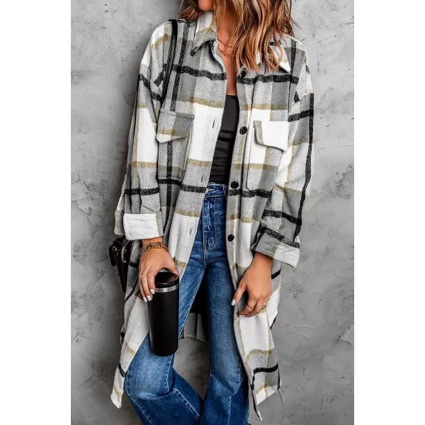 imagePRETTYGARDEN Womens 2023 Plaid Shacket Jacket Long Sleeve Button Down Shirts Fashion Winter Wool CoatsGrey